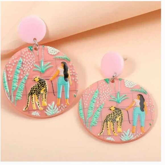 ⭐️✨✨ FREE Leopard Cheetah Peasant Art Hipster Hippie Hip Cat Woman Boho Earrings - Picture 6 of 8
